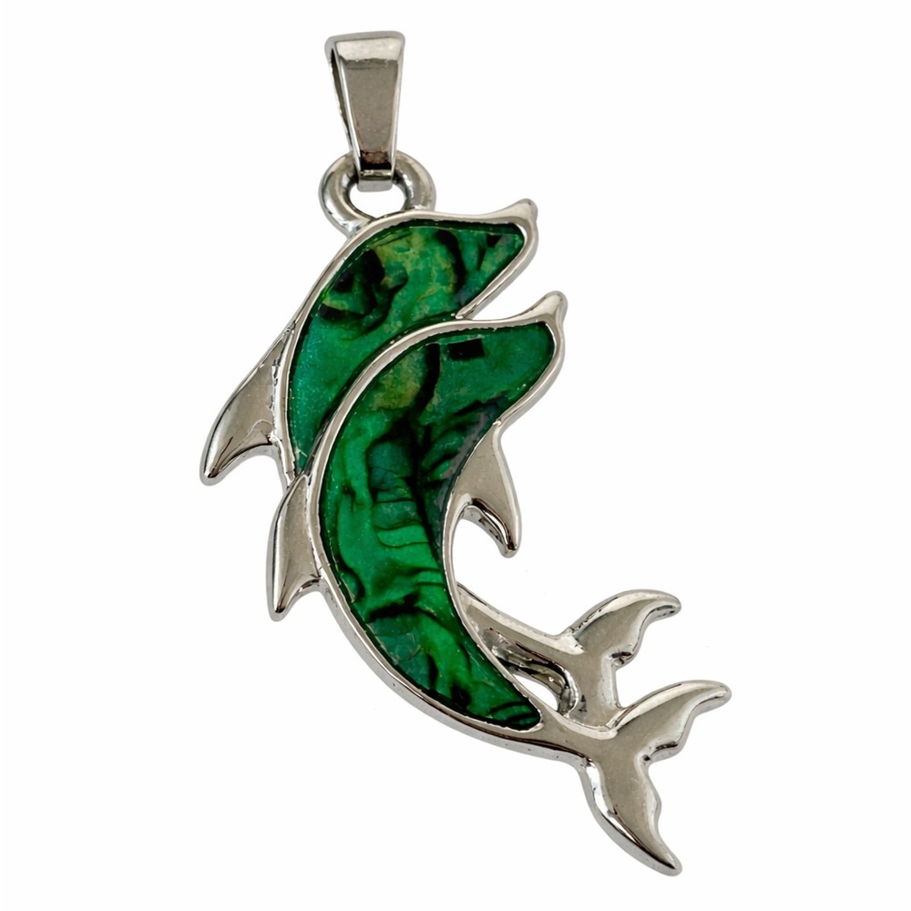 Vintage Abalone Shell Dolphin Pendant Silver Tone Ocean Sea Life Jewelry